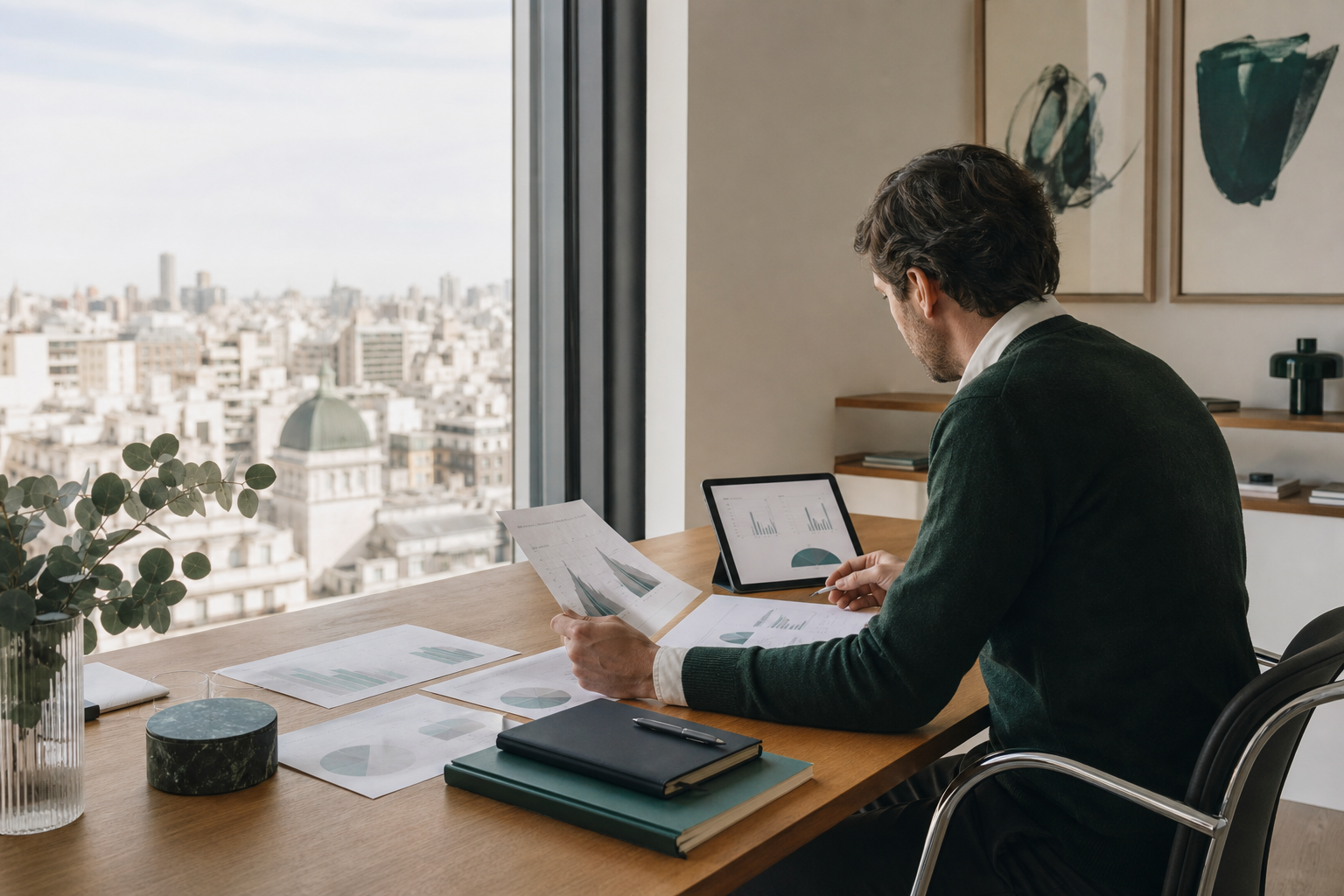 Profesional inmobiliario revisando información del mercado