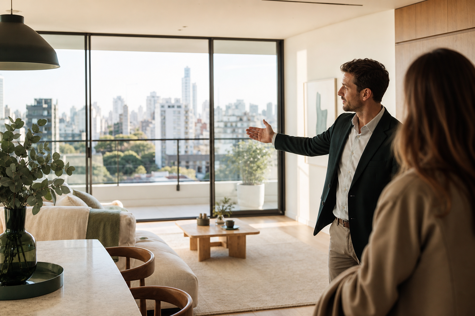 Agente inmobiliario presentando una propiedad